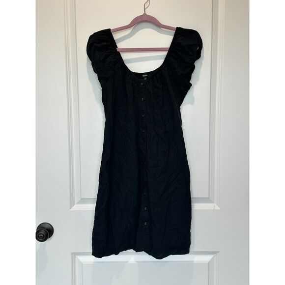 Madewell Margie Mini Dress Button Front Black Linen Blend Size 8 - Picture 2 of 7